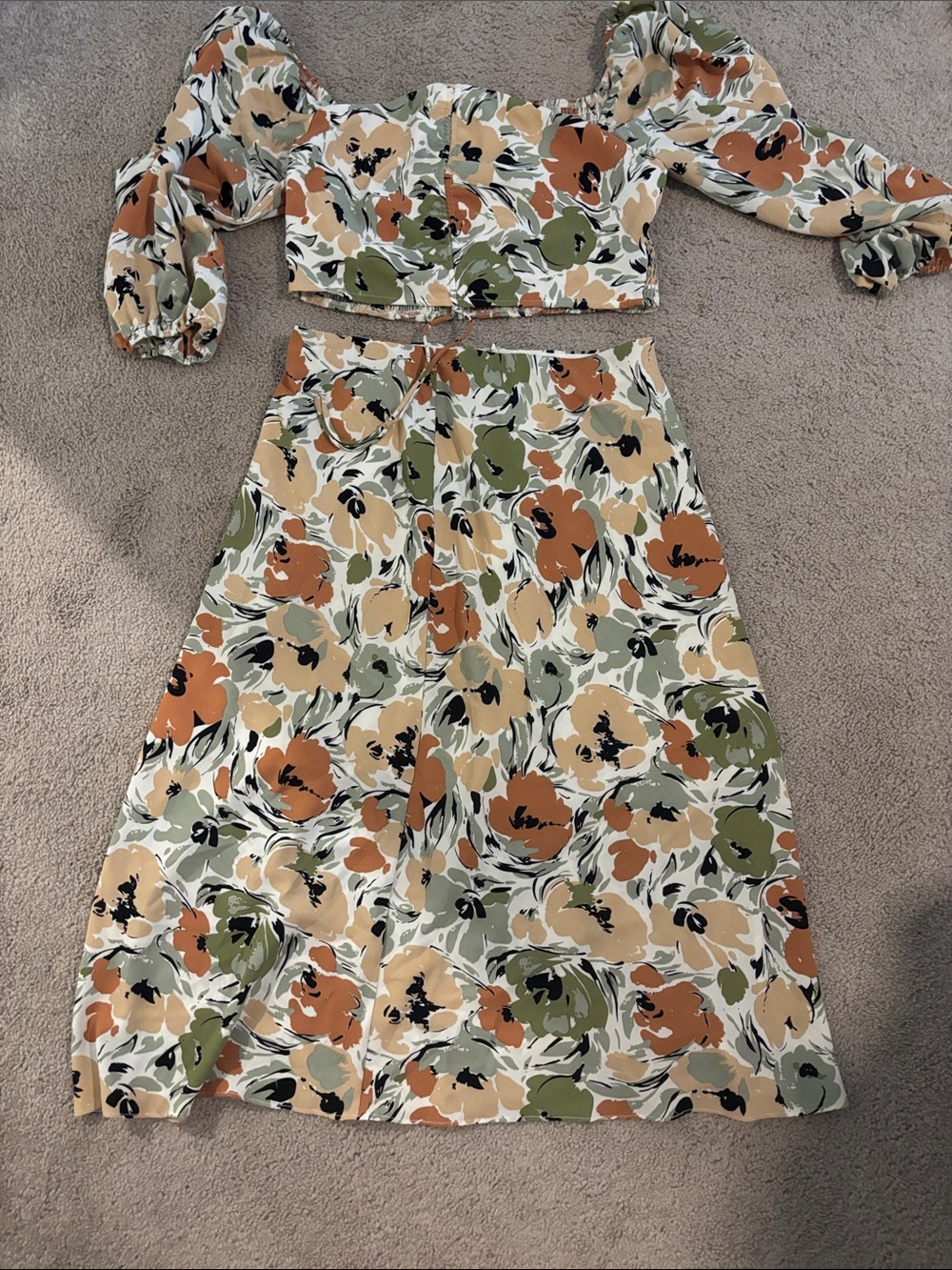 Lush Floral A-Line Skirt in Olive, Rust & Cream